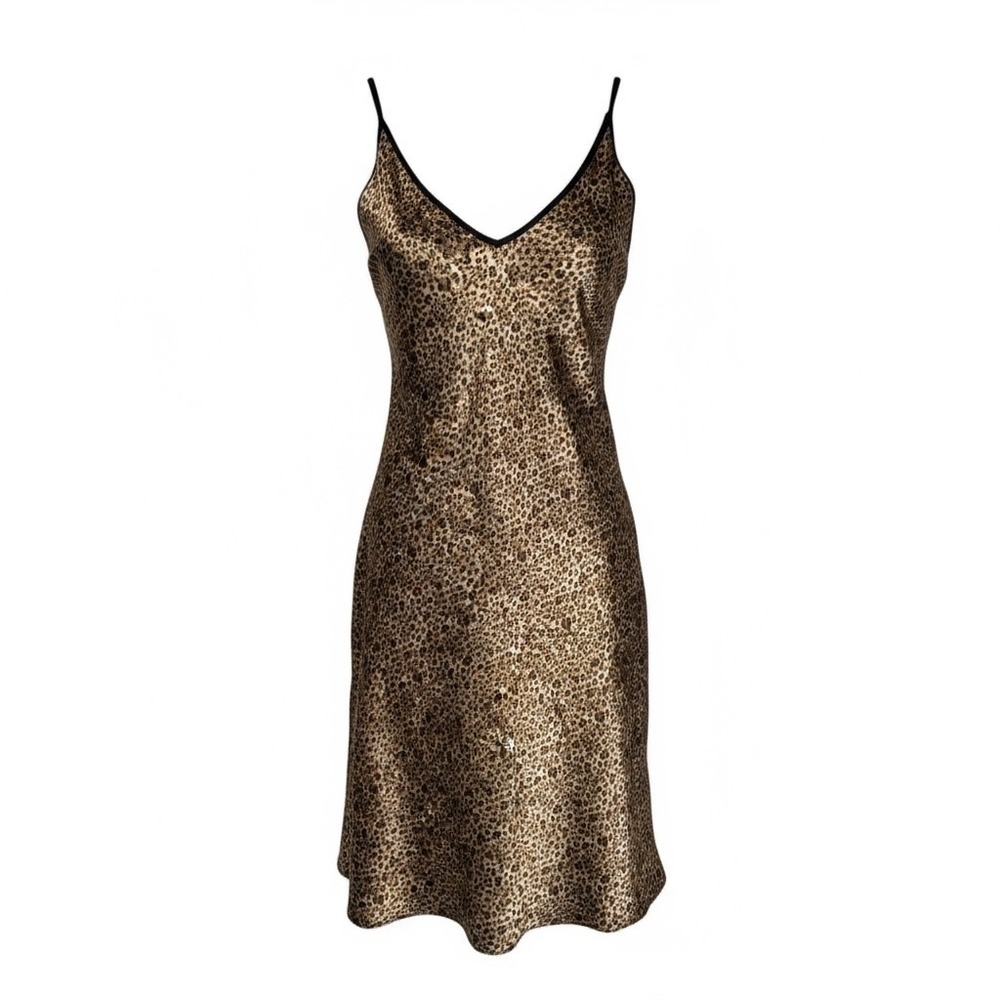 Leopard‎ Print y2k Double Strap Silky Chemise Slip Dress Lingerie